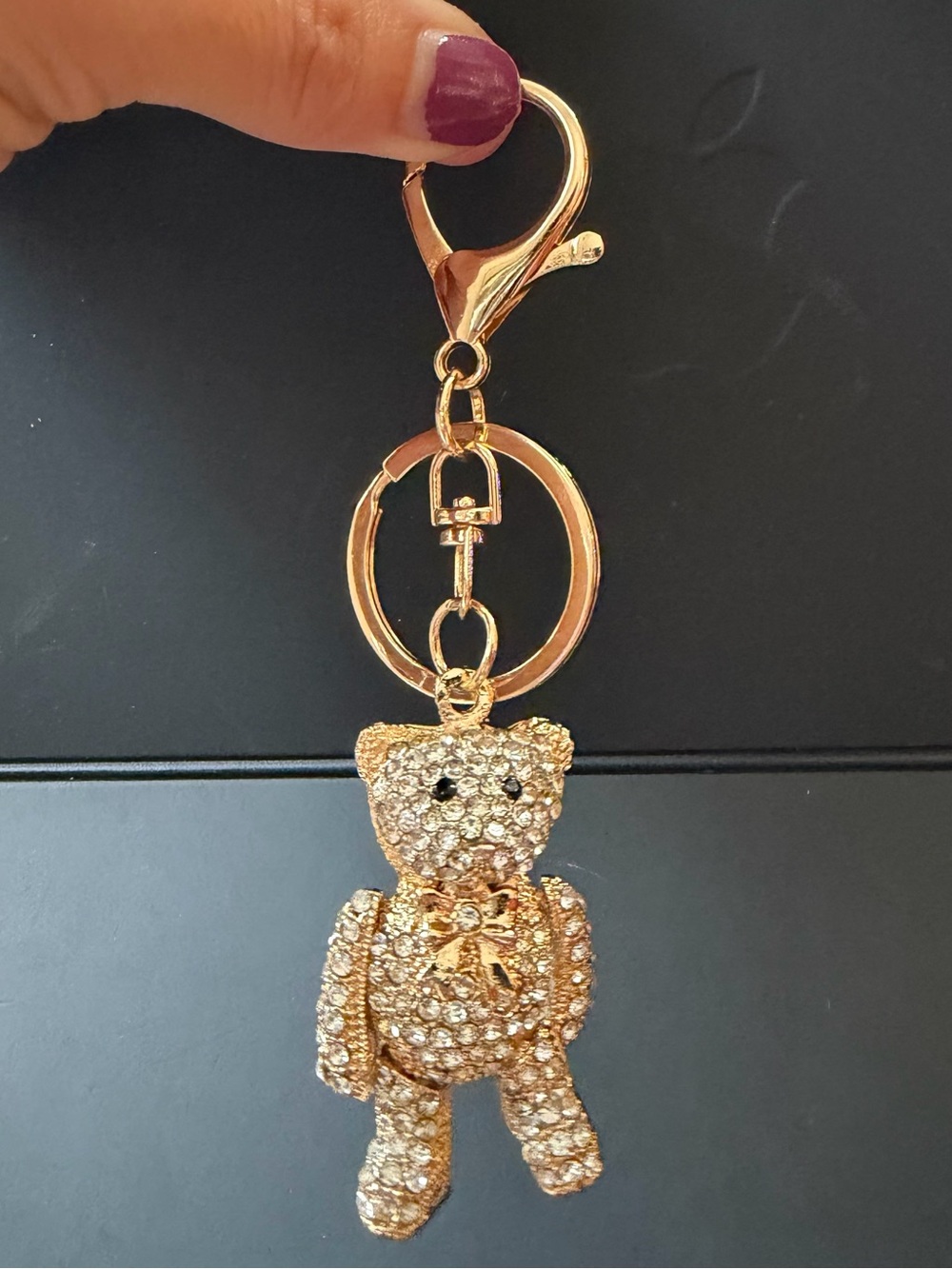 Crystal Teddy Bear Keychain Charm - Gold